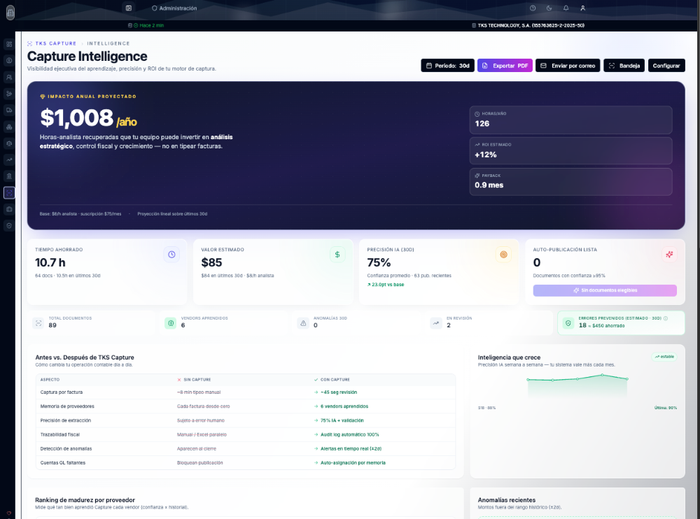 TKS Capture — Captura inteligente de facturas con IA, integrada a Sage 50 - Peachtree